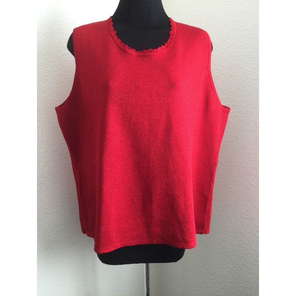 Joseph A. Womens Top Red w/ Metallic Thread Sweater Top Sleeveless Size‎ 3X